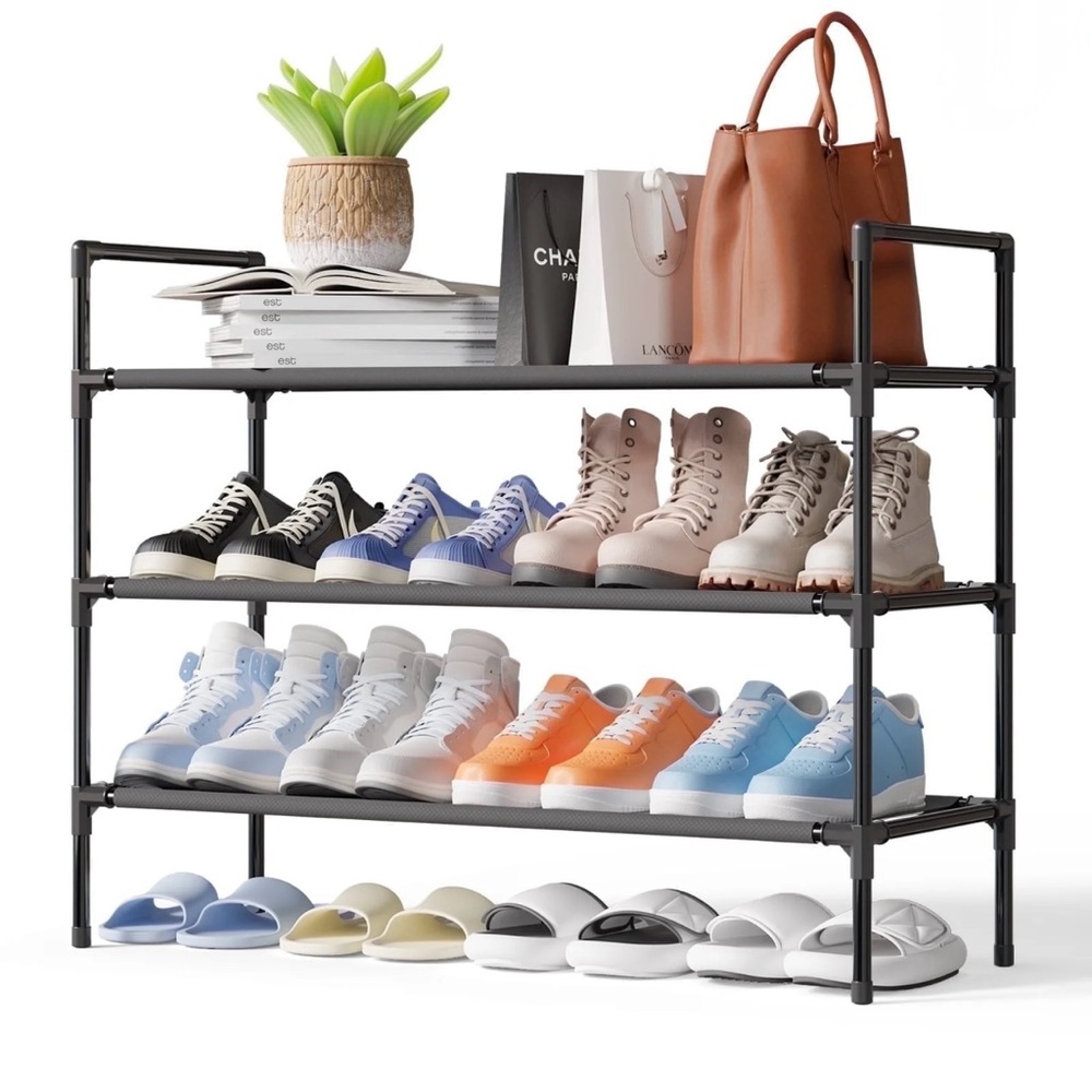 Black Three-Tier Shoe Rack - Picture 4 of 6